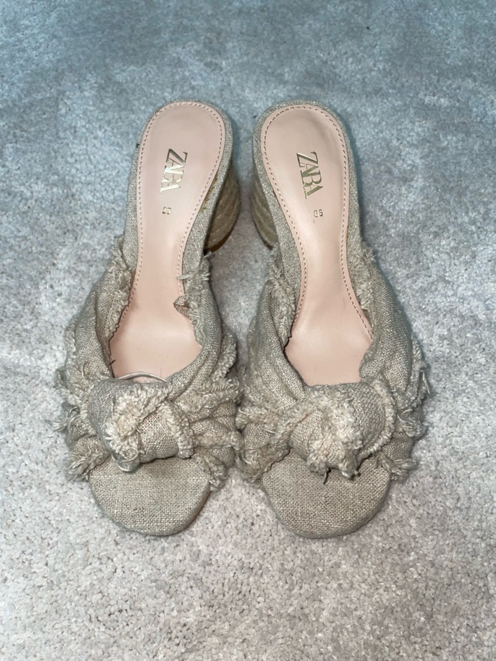 ZARA Natural Beige Knotted Linen Slide Mules
